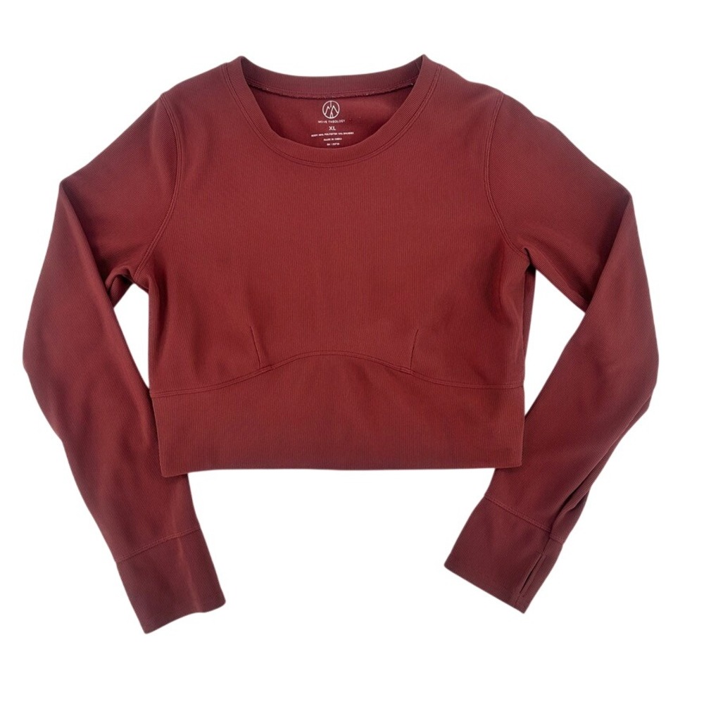 Move Theology Cropped Long Sleeve Ribbed Activewear Top‎ XL Rust